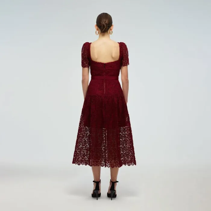 Dresses Woman SelfPortrait Burgundy Guipure Lace Midi Dress Dresses Woman SelfPortrait Burgundy Guipure Lace Midi Dress
