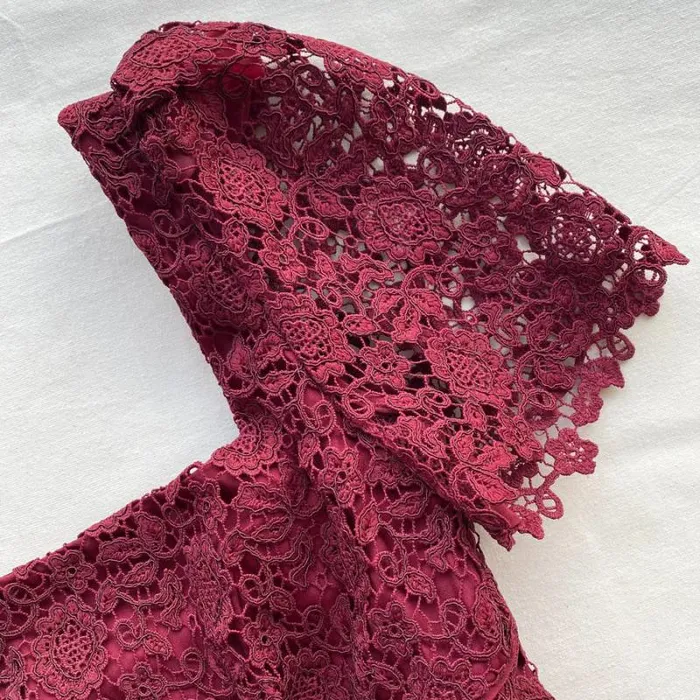 Dresses Woman SelfPortrait Burgundy Guipure Lace Midi Dress Dresses Woman SelfPortrait Burgundy Guipure Lace Midi Dress