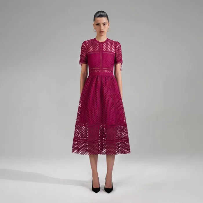 Dresses Woman SelfPortrait Burgundy Lace Midi Dress