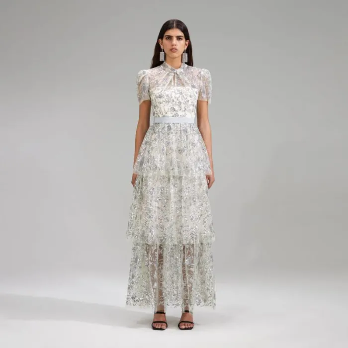 Dresses Woman SelfPortrait Champagne Sequinned Maxi Dress Dresses Woman SelfPortrait Champagne Sequinned Maxi Dress