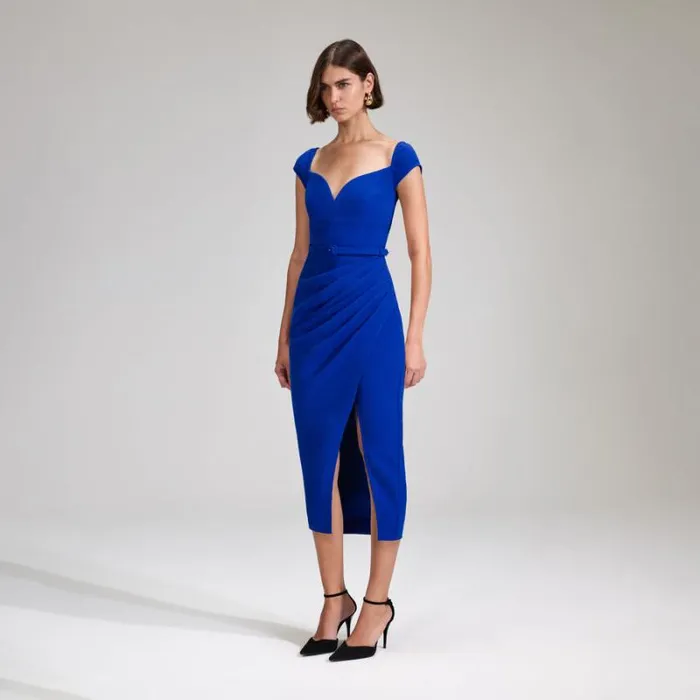 Dresses Woman SelfPortrait Cobalt Crepe Midi Dress Dresses Woman SelfPortrait Cobalt Crepe Midi Dress