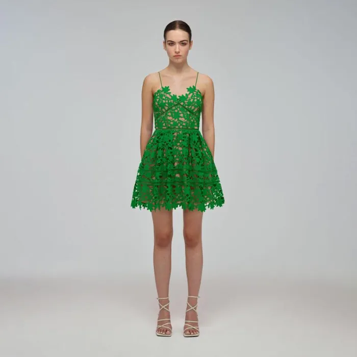 Dresses Woman SelfPortrait Deep Green Azaelea Mini Dress