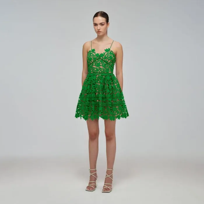Dresses Woman SelfPortrait Deep Green Azaelea Mini Dress Dresses Woman SelfPortrait Deep Green Azaelea Mini Dress