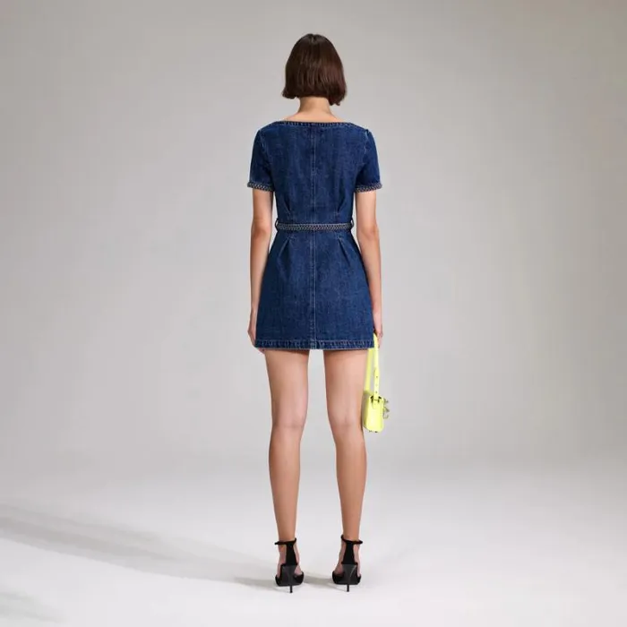 Dresses Woman SelfPortrait Denim Mini Dress With Bows Dresses Woman SelfPortrait Denim Mini Dress With Bows