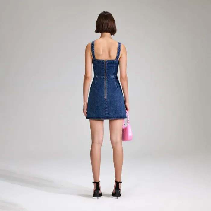 Dresses Woman SelfPortrait Denim Mini Dress With Bows Dresses Woman SelfPortrait Denim Mini Dress With Bows
