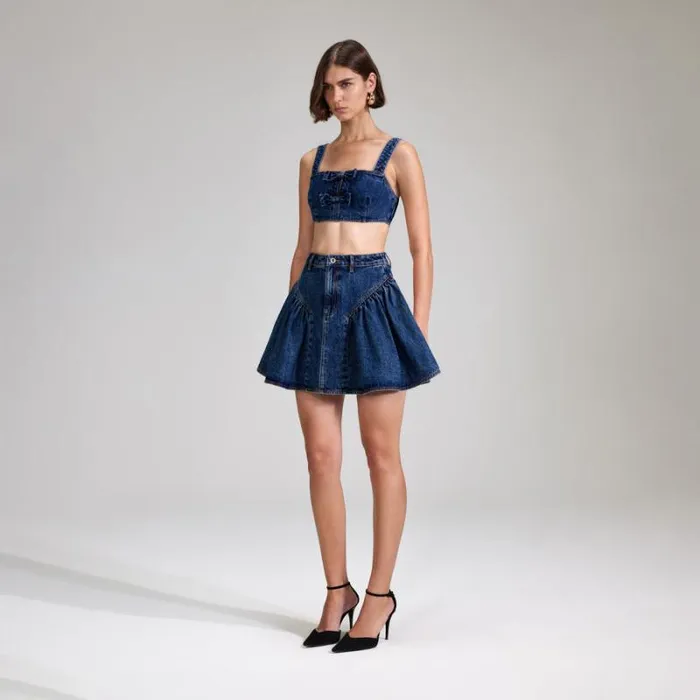 Dresses Woman SelfPortrait Denim Mini Dress With Bows Dresses Woman SelfPortrait Denim Mini Dress With Bows