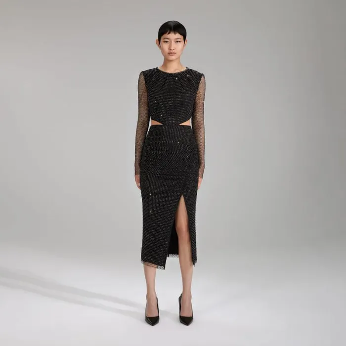 Dresses Woman SelfPortrait Diamant Fishnet Midi Dress