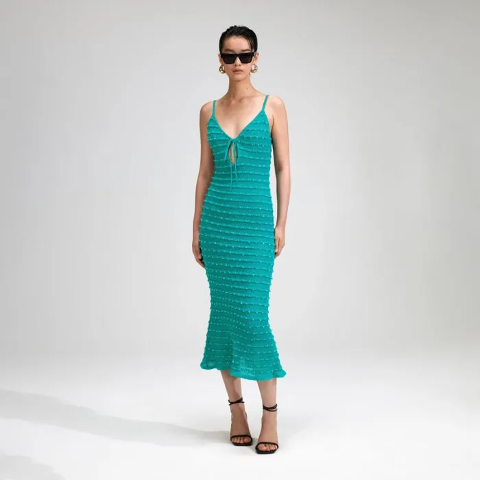 Dresses Woman SelfPortrait Green Beaded Strappy Knit Midi Dress