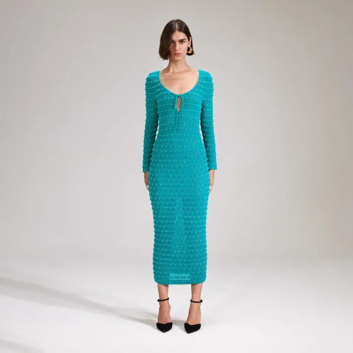 Dresses Woman SelfPortrait Green Beaded Strappy Knit Midi Dress Dresses Woman SelfPortrait Green Beaded Strappy Knit Midi Dress