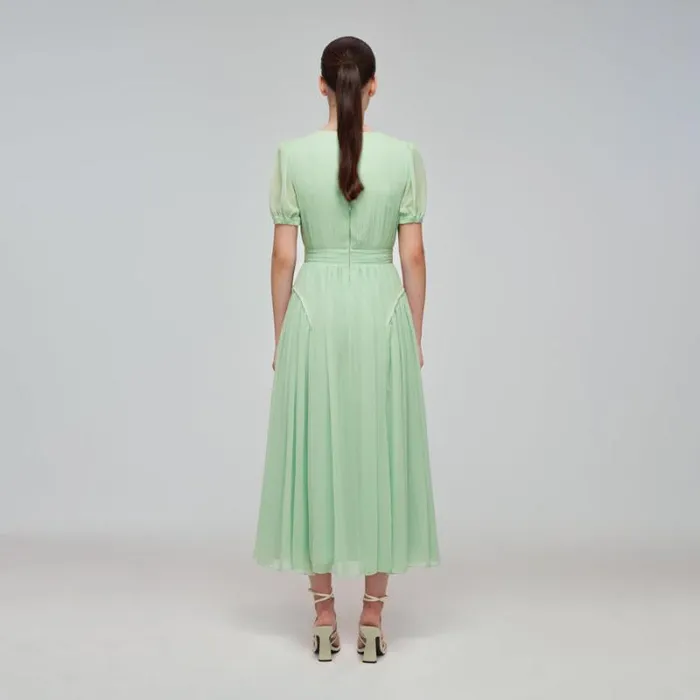 Dresses Woman SelfPortrait Green Chiffon Lace Detail Midi Dress Dresses Woman SelfPortrait Green Chiffon Lace Detail Midi Dress