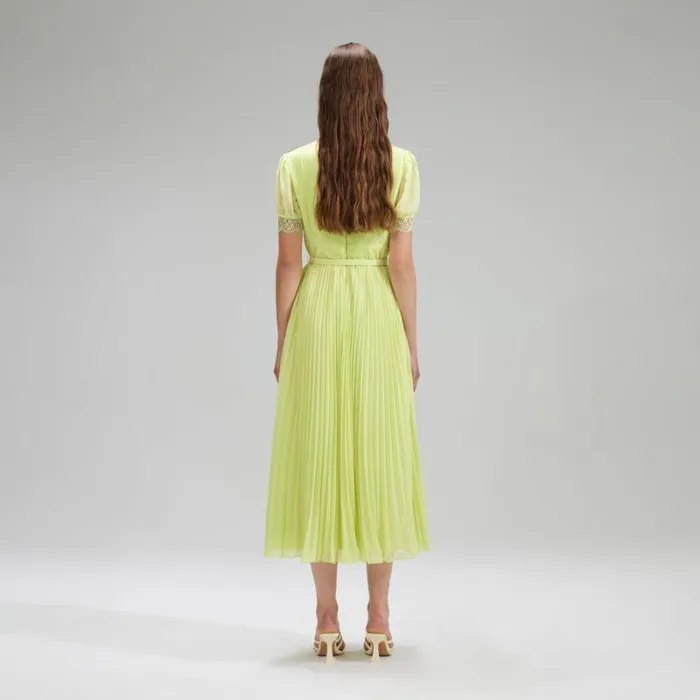 Dresses Woman SelfPortrait Green Chiffon Lace Detail Midi Dress Dresses Woman SelfPortrait Green Chiffon Lace Detail Midi Dress