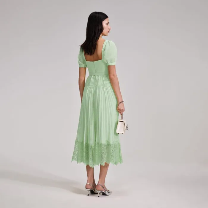 Dresses Woman SelfPortrait Green Chiffon Lace Detail Midi Dress Dresses Woman SelfPortrait Green Chiffon Lace Detail Midi Dress