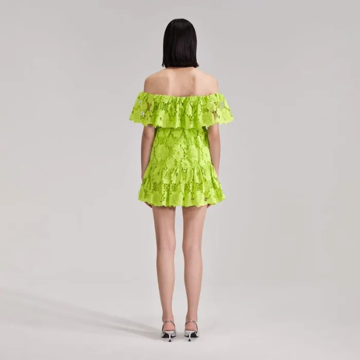 Dresses Woman SelfPortrait Green Lace Off Shoulder Mini Dress Dresses Woman SelfPortrait Green Lace Off Shoulder Mini Dress