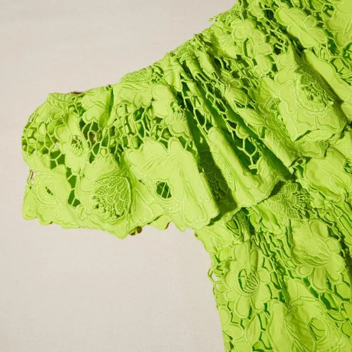 Dresses Woman SelfPortrait Green Lace Off Shoulder Mini Dress Dresses Woman SelfPortrait Green Lace Off Shoulder Mini Dress