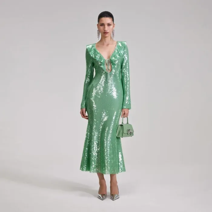 Dresses Woman SelfPortrait Green Sequin Midi Dress