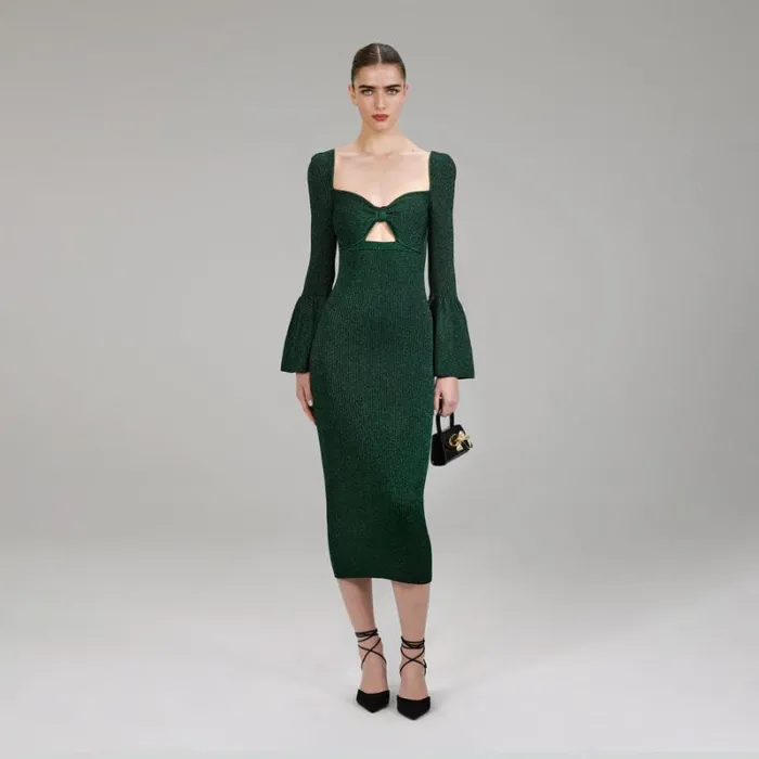 Dresses Woman SelfPortrait Green Stretch Sequin Midi Dress Dresses Woman SelfPortrait Green Stretch Sequin Midi Dress