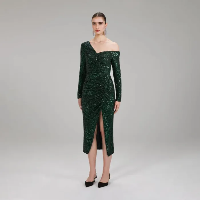 Dresses Woman SelfPortrait Green Stretch Sequin Midi Dress Dresses Woman SelfPortrait Green Stretch Sequin Midi Dress