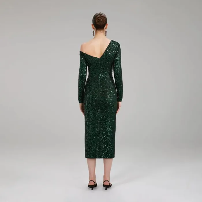 Dresses Woman SelfPortrait Green Stretch Sequin Midi Dress Dresses Woman SelfPortrait Green Stretch Sequin Midi Dress