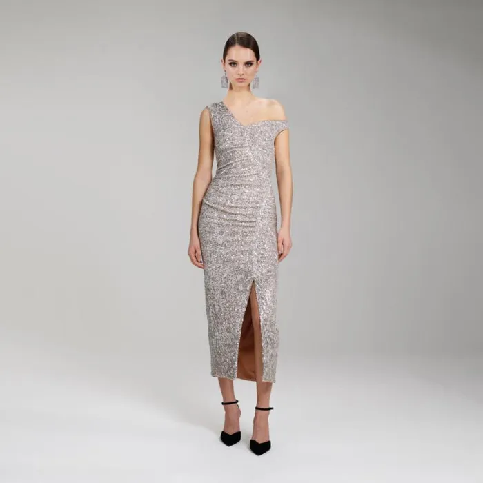 Dresses Woman SelfPortrait Green Stretch Sequin Midi Dress Dresses Woman SelfPortrait Green Stretch Sequin Midi Dress