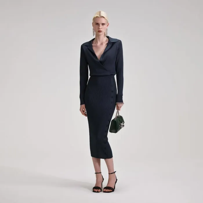 Dresses Woman SelfPortrait Grey Knit Midi Dress