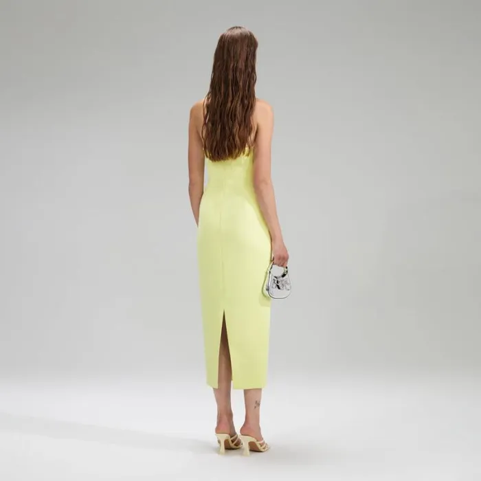 Dresses Woman SelfPortrait Lime Crepe Bow Midi Dress Dresses Woman SelfPortrait Lime Crepe Bow Midi Dress