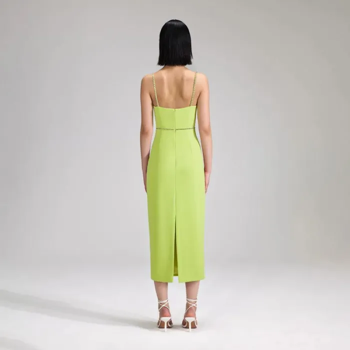 Dresses Woman SelfPortrait Lime Crepe Bow Midi Dress Dresses Woman SelfPortrait Lime Crepe Bow Midi Dress