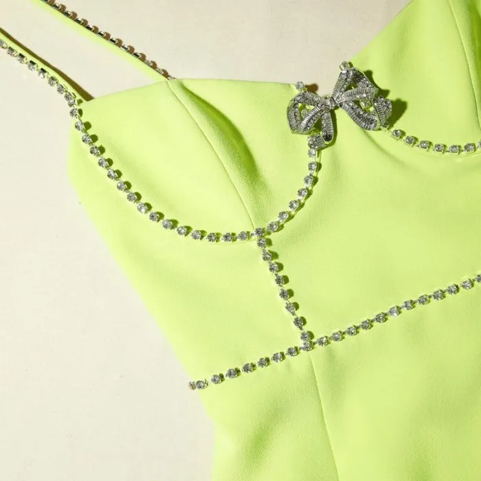 Dresses Woman SelfPortrait Lime Crepe Bow Midi Dress Dresses Woman SelfPortrait Lime Crepe Bow Midi Dress