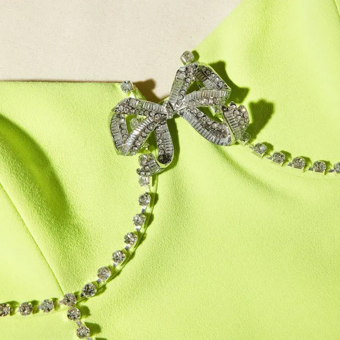 Dresses Woman SelfPortrait Lime Crepe Bow Midi Dress Dresses Woman SelfPortrait Lime Crepe Bow Midi Dress