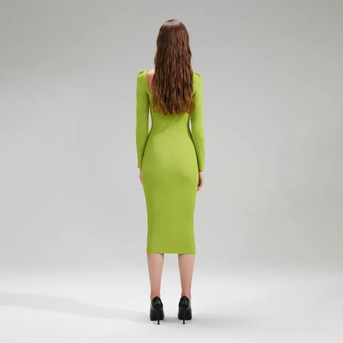 Dresses Woman SelfPortrait Lime Green Lurex Knit Midi Dress Dresses Woman SelfPortrait Lime Green Lurex Knit Midi Dress