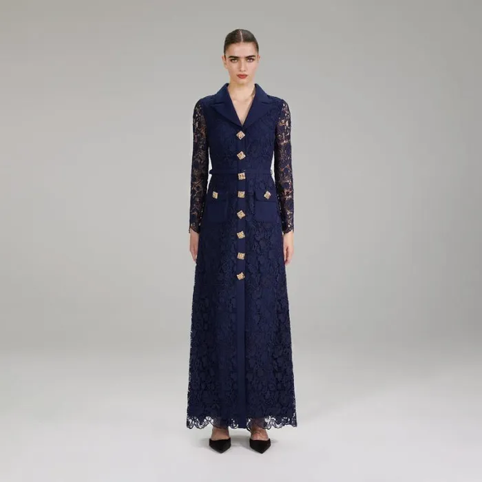 Dresses Woman SelfPortrait Navy Magnolia Lace Maxi Dress