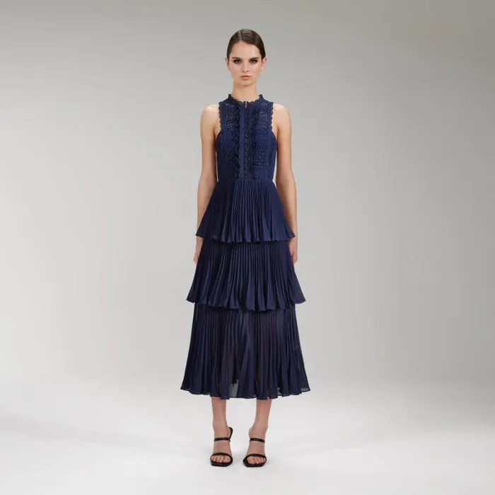 Dresses Woman SelfPortrait Navy Magnolia Lace Maxi Dress Dresses Woman SelfPortrait Navy Magnolia Lace Maxi Dress