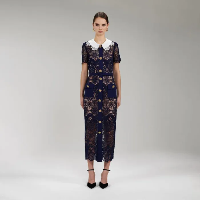 Dresses Woman SelfPortrait Navy Magnolia Lace Maxi Dress Dresses Woman SelfPortrait Navy Magnolia Lace Maxi Dress