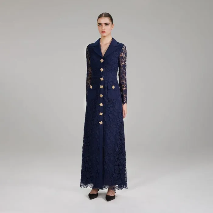 Dresses Woman SelfPortrait Navy Magnolia Lace Maxi Dress Dresses Woman SelfPortrait Navy Magnolia Lace Maxi Dress