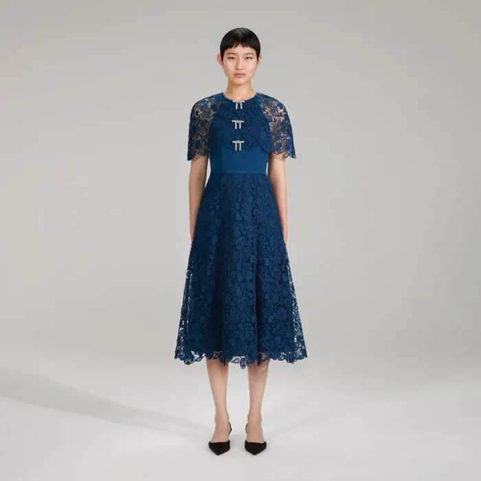 Dresses Woman SelfPortrait Navy Magnolia Lace Maxi Dress Dresses Woman SelfPortrait Navy Magnolia Lace Maxi Dress