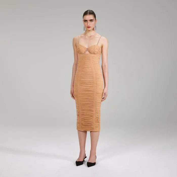 Dresses Woman SelfPortrait Nude Power Mesh Midi Dress Dresses Woman SelfPortrait Nude Power Mesh Midi Dress
