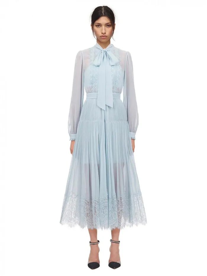 Dresses Woman SelfPortrait Pale Blue Chiffon Trimmed Dress