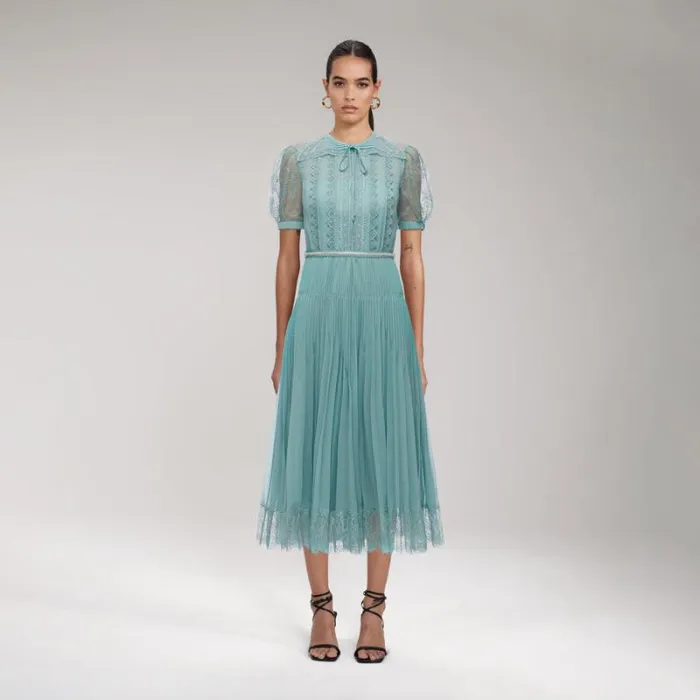 Dresses Woman SelfPortrait Pale Blue Chiffon Trimmed Dress