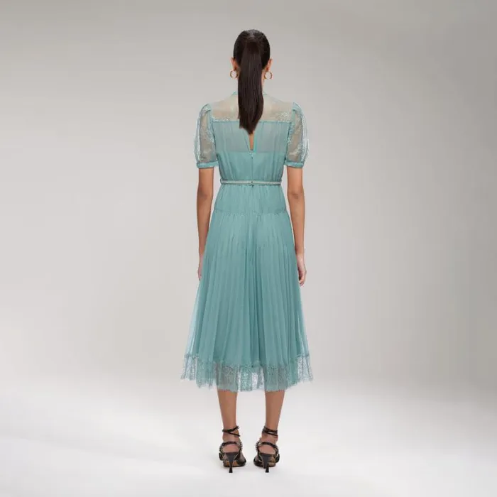 Dresses Woman SelfPortrait Pale Blue Chiffon Trimmed Dress