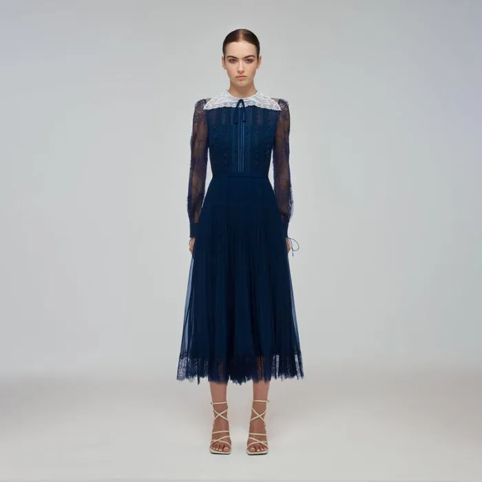Dresses Woman SelfPortrait Pale Blue Chiffon Trimmed Dress