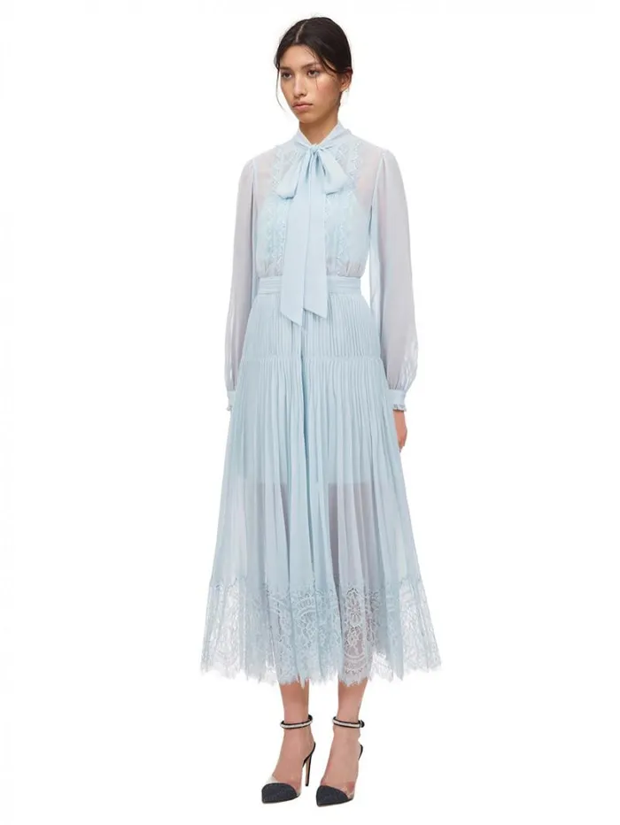Dresses Woman SelfPortrait Pale Blue Chiffon Trimmed Dress