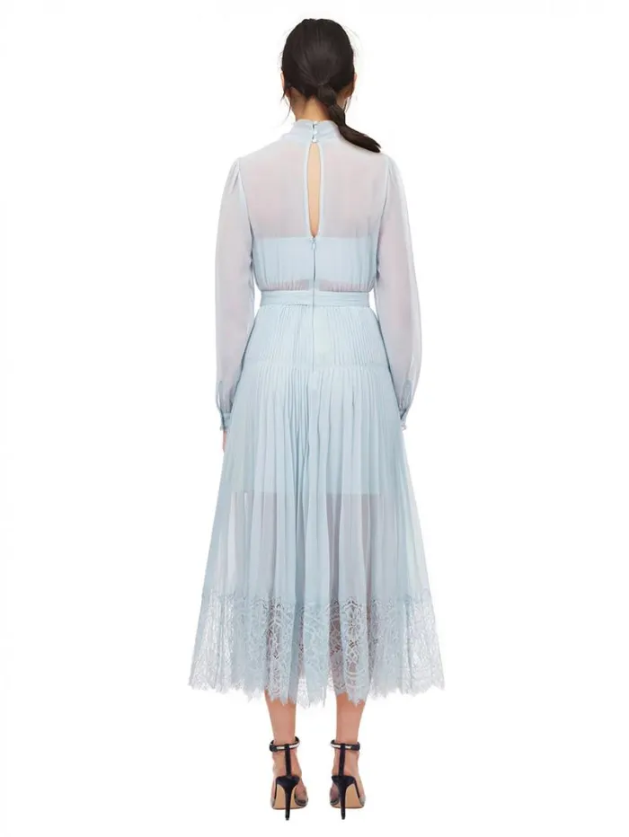 Dresses Woman SelfPortrait Pale Blue Chiffon Trimmed Dress