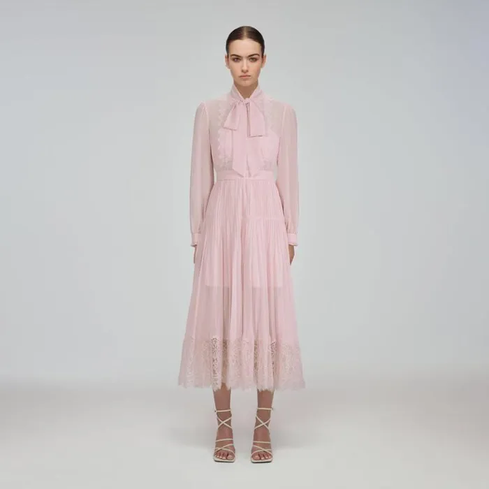 Dresses Woman SelfPortrait Pale Blue Chiffon Trimmed Dress