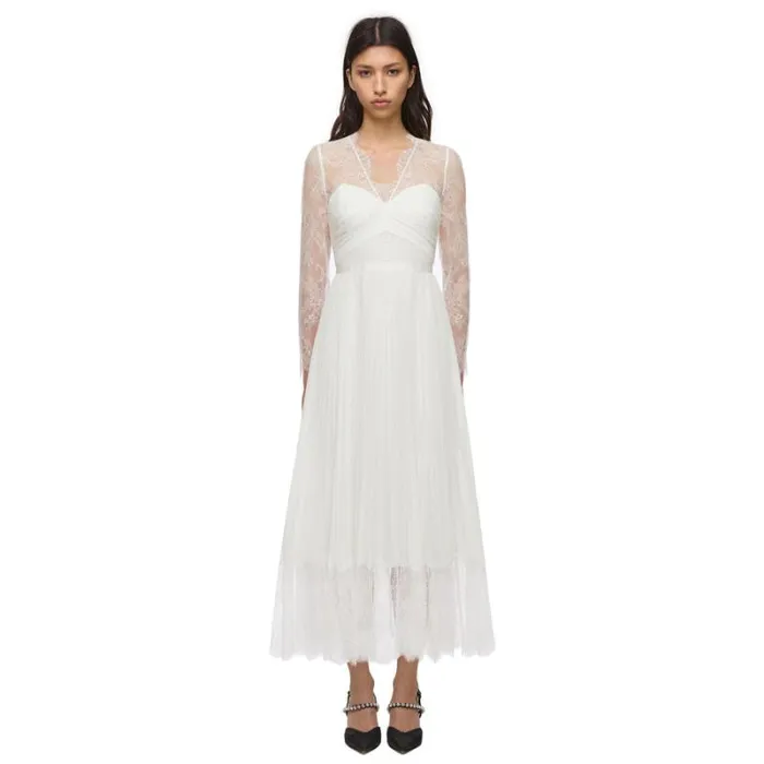 Dresses Woman SelfPortrait Pale Blue Chiffon Trimmed Dress