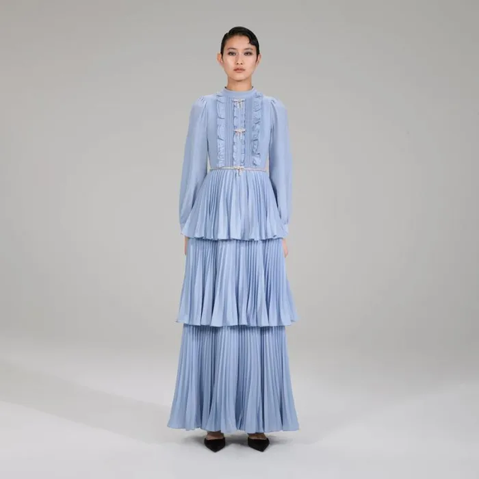 Dresses Woman SelfPortrait Pastel Blue Midi Azaelea Dress Dresses Woman SelfPortrait Pastel Blue Midi Azaelea Dress