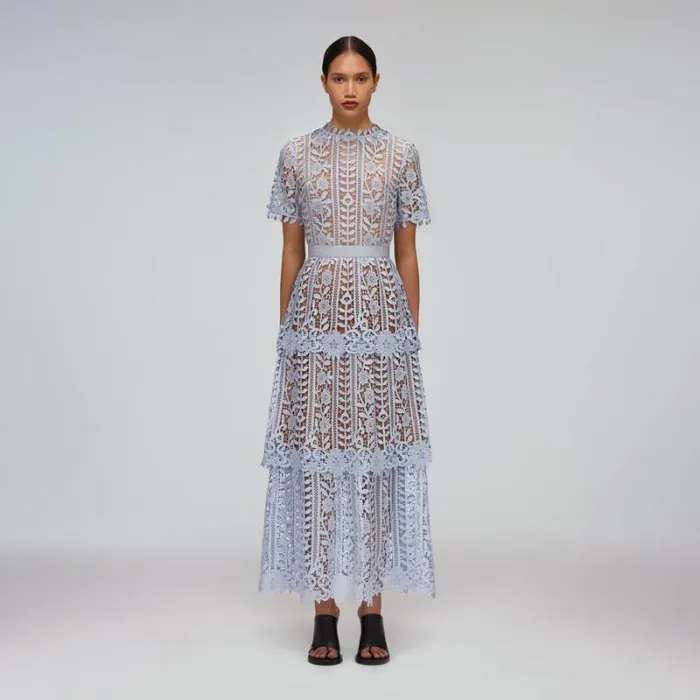 Dresses Woman SelfPortrait Pastel Blue Midi Azaelea Dress Dresses Woman SelfPortrait Pastel Blue Midi Azaelea Dress