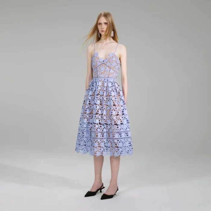 Dresses Woman SelfPortrait Pastel Blue Midi Azaelea Dress Dresses Woman SelfPortrait Pastel Blue Midi Azaelea Dress