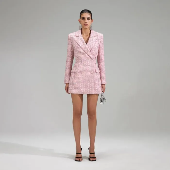 Dresses Woman SelfPortrait Pink Boucle Rhinestone Detail Mini Dress Dresses Woman SelfPortrait Pink Boucle Rhinestone Detail Mini Dress