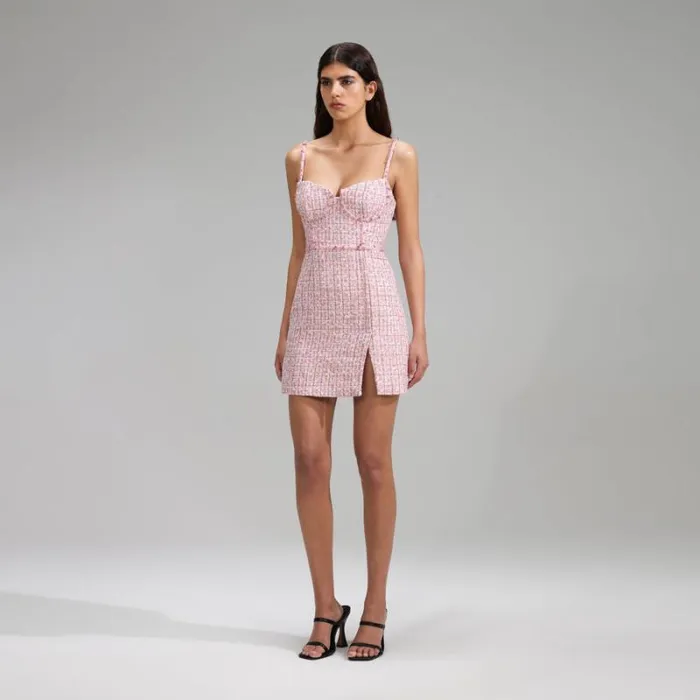 Dresses Woman SelfPortrait Pink Boucle Rhinestone Detail Mini Dress Dresses Woman SelfPortrait Pink Boucle Rhinestone Detail Mini Dress