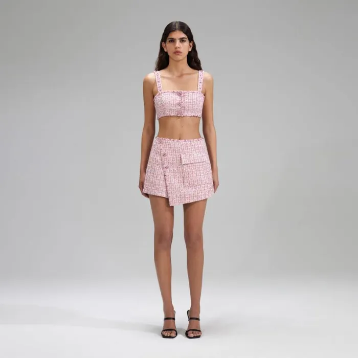 Dresses Woman SelfPortrait Pink Boucle Rhinestone Detail Mini Dress Dresses Woman SelfPortrait Pink Boucle Rhinestone Detail Mini Dress