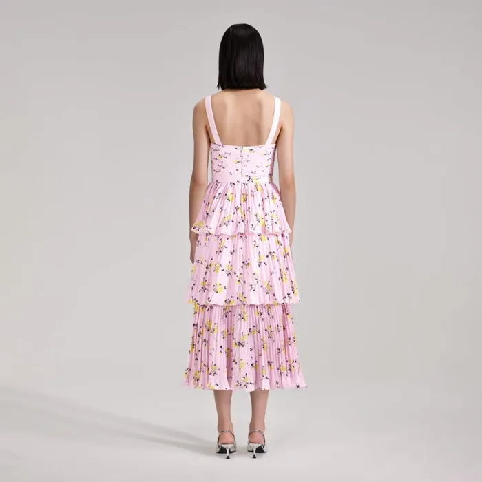 Dresses Woman SelfPortrait Pink Floral Print Tiered Midi Dress Dresses Woman SelfPortrait Pink Floral Print Tiered Midi Dress